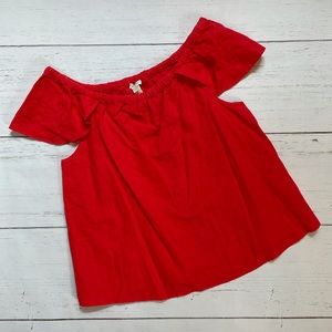 J. Crew Red Off the Shoulder Top